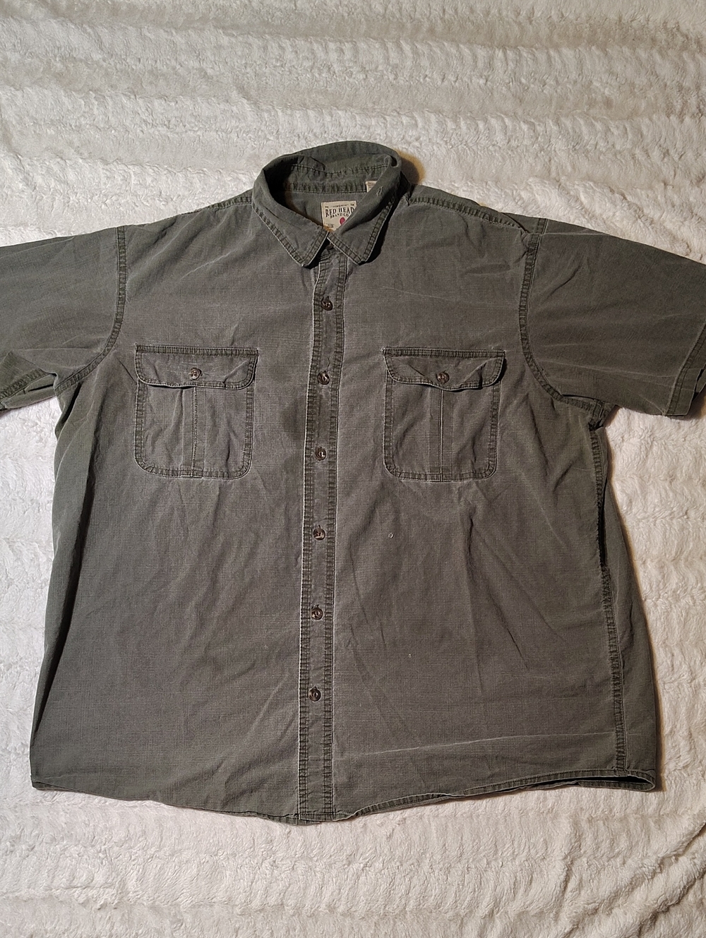 Men's Short Sleeve Button-Up Shirt - Olive Green